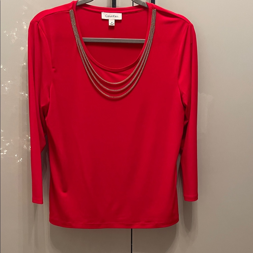 Calvin Klein Vibrant Red Long Sleeve Top